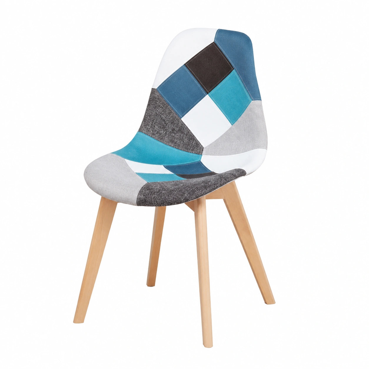 Chaise, en bois massif et tissu, coloris bleu, pour la salle à manger ou la cuisine