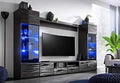 BIM – Furniture MODIC Meuble Mural 260 cm Ensemble de Salon Vitrine Meuble Bas Noir Haut Brillance LED