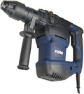 FERM Marteau perforateur 1500W - 4 fonctions - Vitesse variable - avec. 3 forets et 2 burins – gris/bleu
