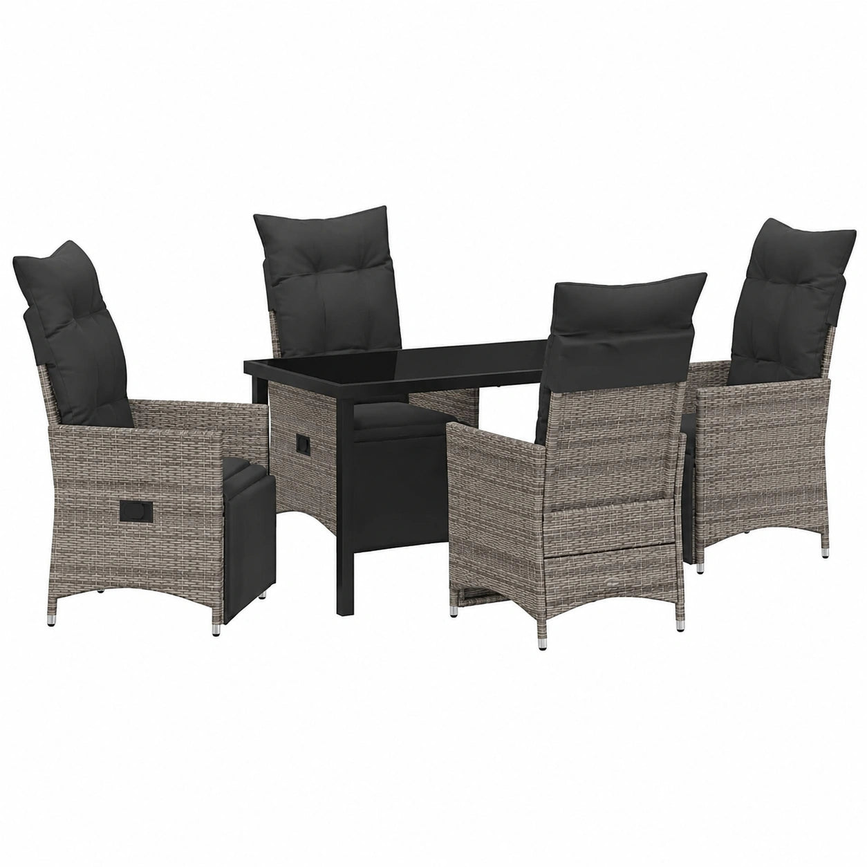 Salon de jardin, 5 pièces, en résine tressée, coloris gris, pour la terrasse ou le jardin