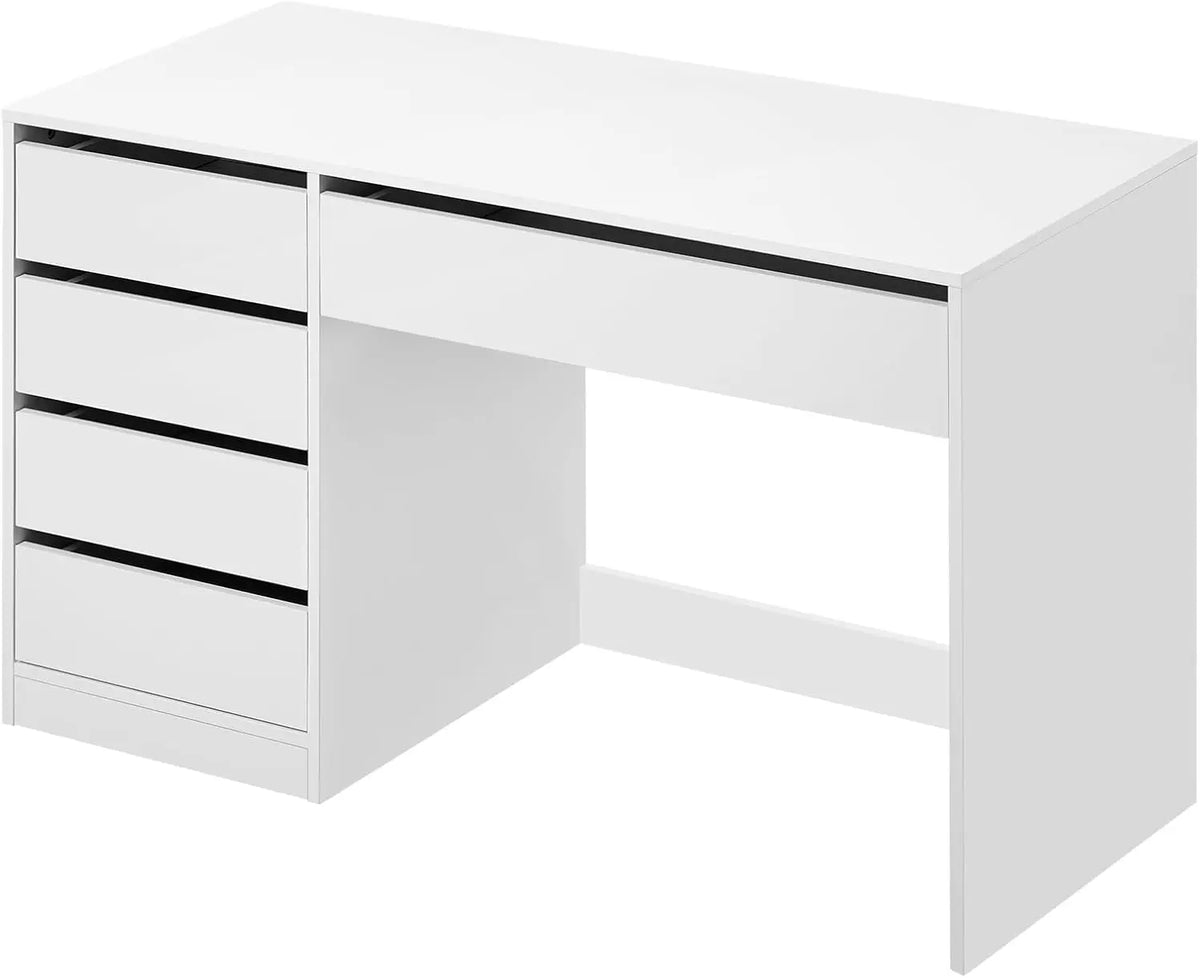 ESituro Bureau d'Ordinateur avec 5 Tiroirs – 120 x55 x75 cm, blanc