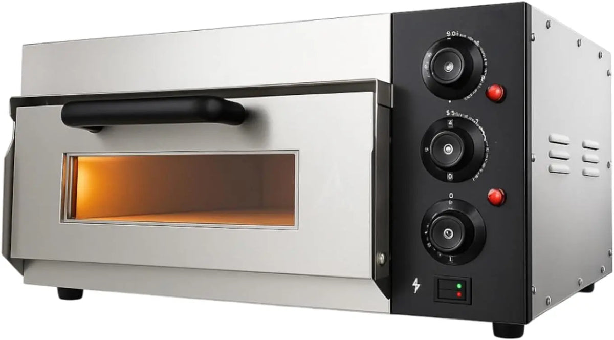 Four à Pizza Électrique Compact Ø40 cm - 2000W - Pierre Réfractaire - Température 350°C - Inox – argenté