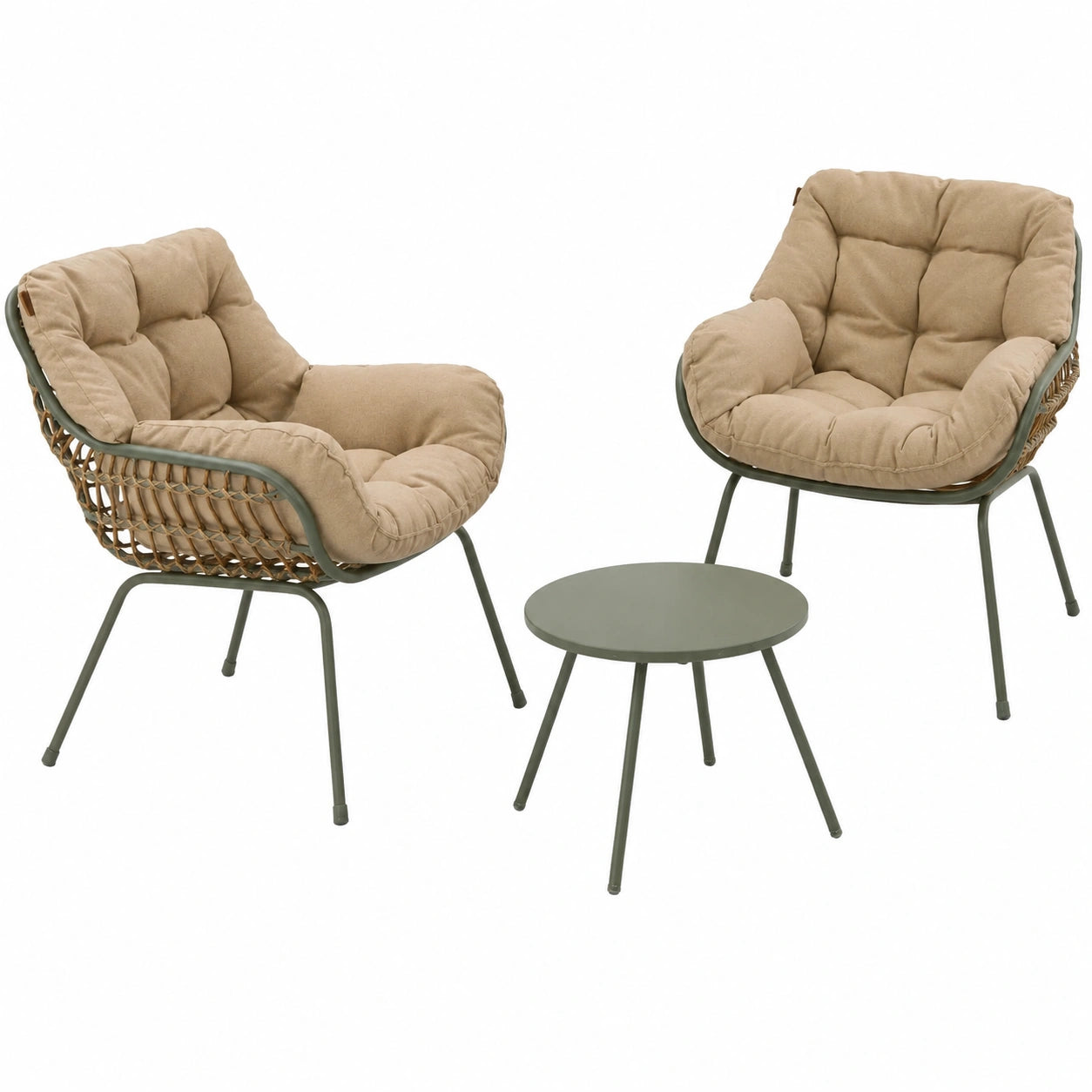 Salon de jardin, 3 pièces, en acier et résine tressée, pour la terrasse ou le jardin