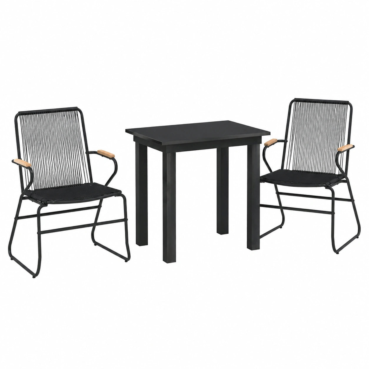 Salon de jardin, en résine tressée, coloris noir, 3 pièces, pour la terrasse ou le jardin