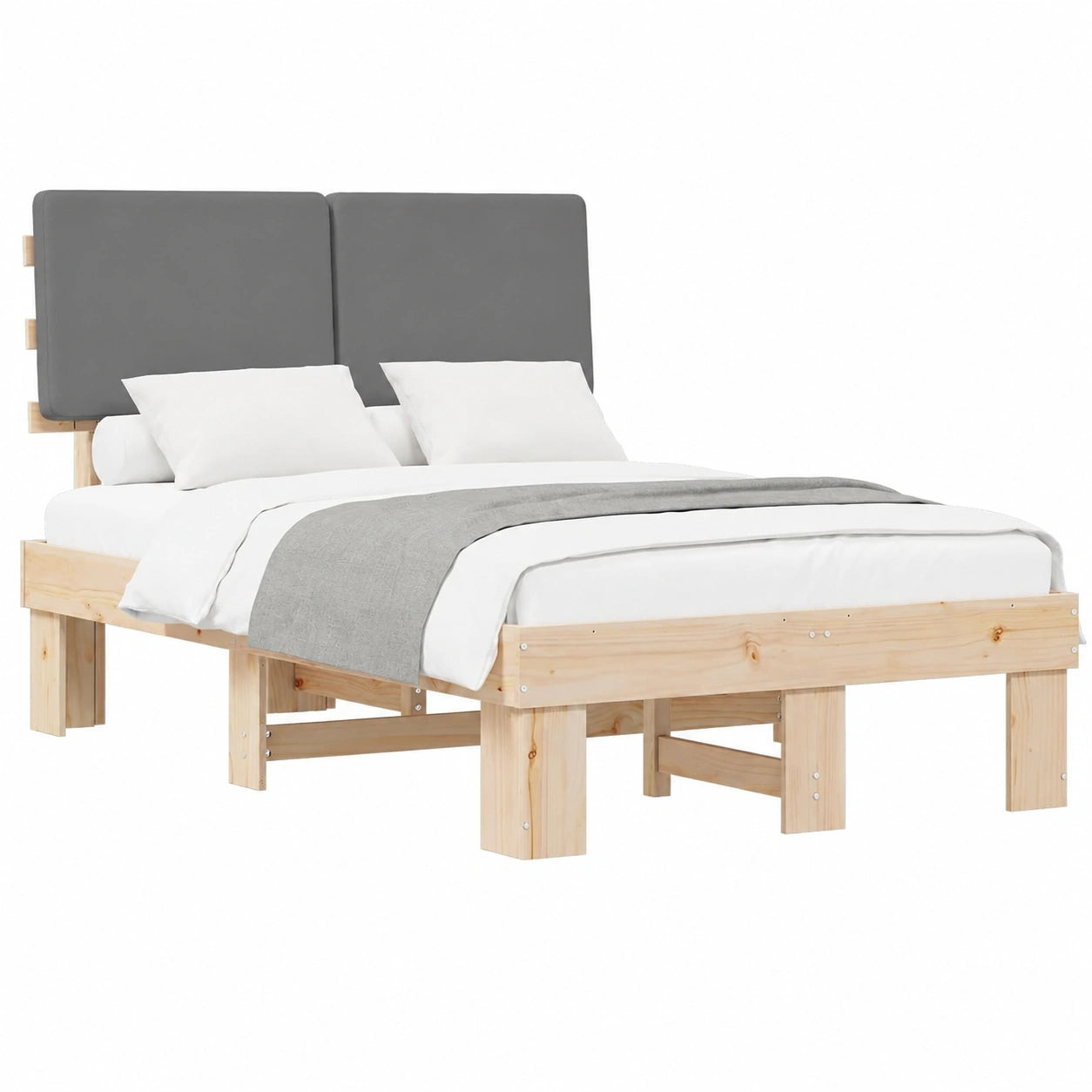 Lit, rembourré, coloris gris, pour la chambre