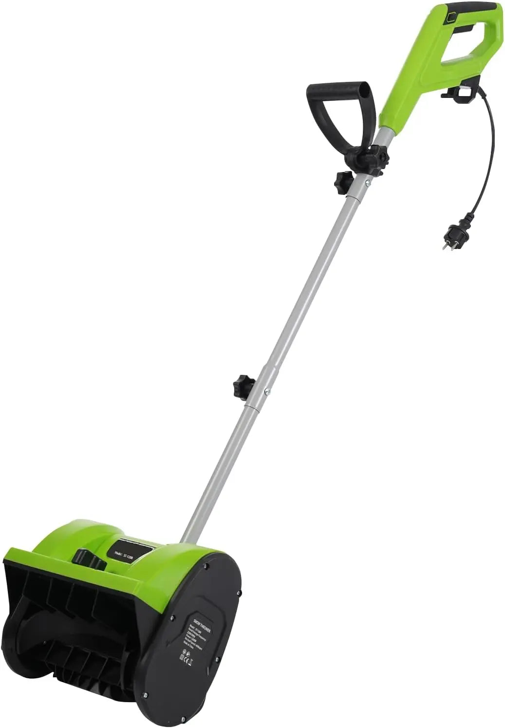 Souffleuse Neige Électrique 1200W 30cm 220V EU 8m 15cm – 33*21*140 cm, 50 Hz, noir/gris/vert