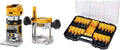 DEWALT - Affleureuse Défonceuse sans balais XR 18V - Plongée 55mm & Coffret 22 Fraises de Défonceuse – gris/orange/noir