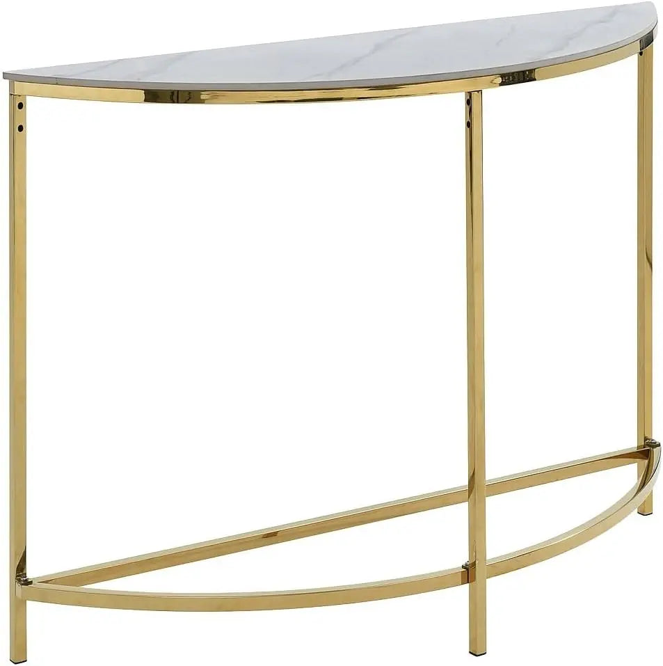 Vente-unique - Console en céramique et Acier Inoxydable - Effet marbre Blanc et Doré - CYLIAN – argenté/blanc