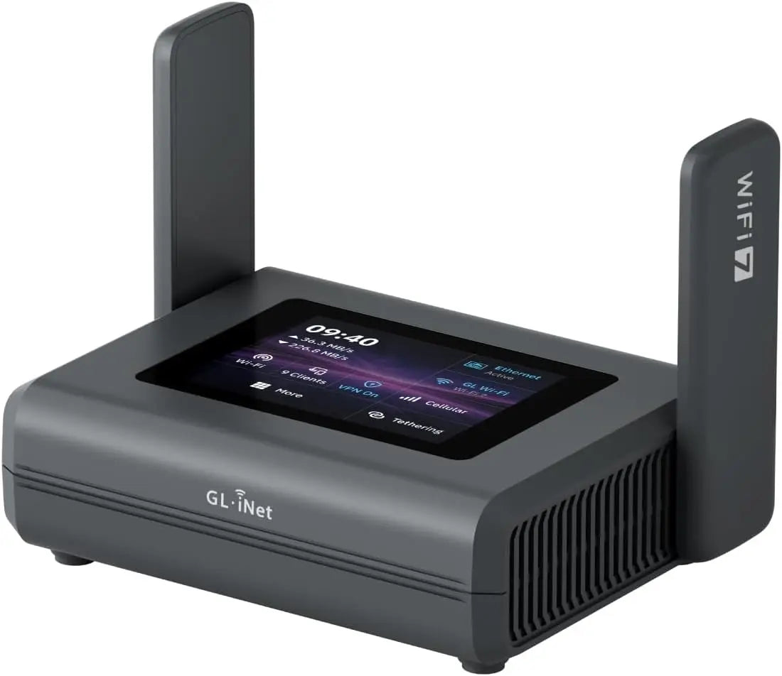 GL.iNet Slate 7 Pro GL-BE10000 Routeur de voyage Wi-Fi 7 tri-bande – 6 GHz, 1 Go, gris/noir