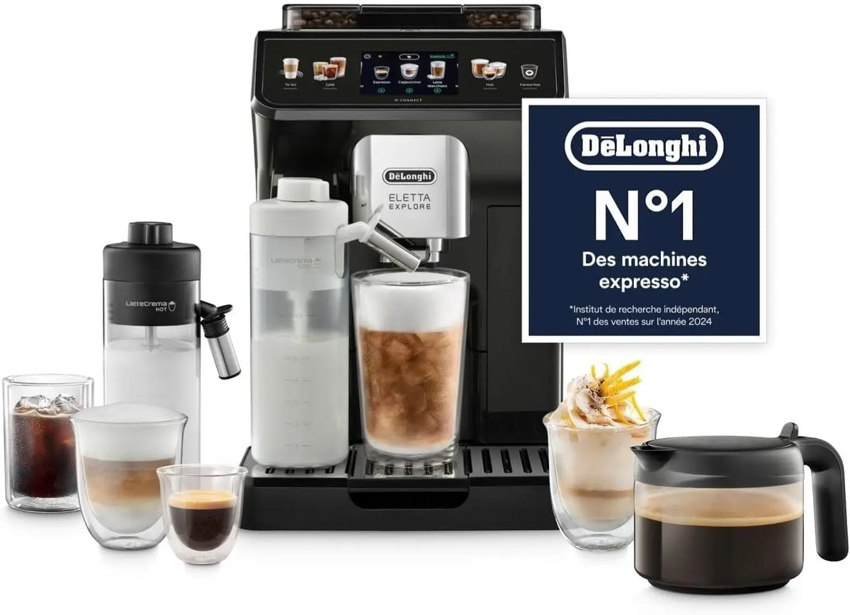 De'Longhi Eletta Explore - Machine à Café Automatique 50 Boissons Cold Brew – gris/noir