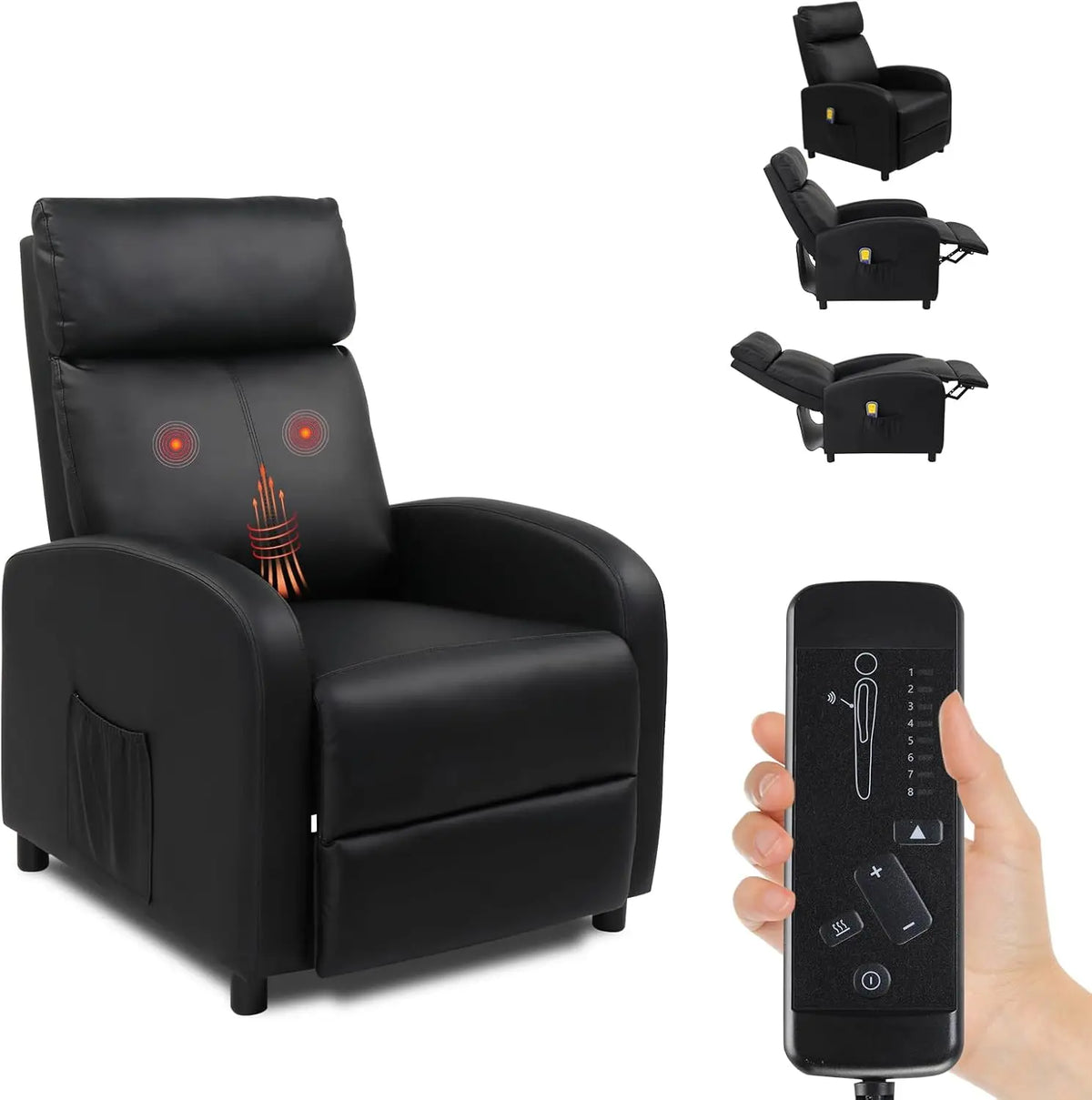 LEADZM Fauteuil Inclinable avec Massage Électrique – noir/gris
