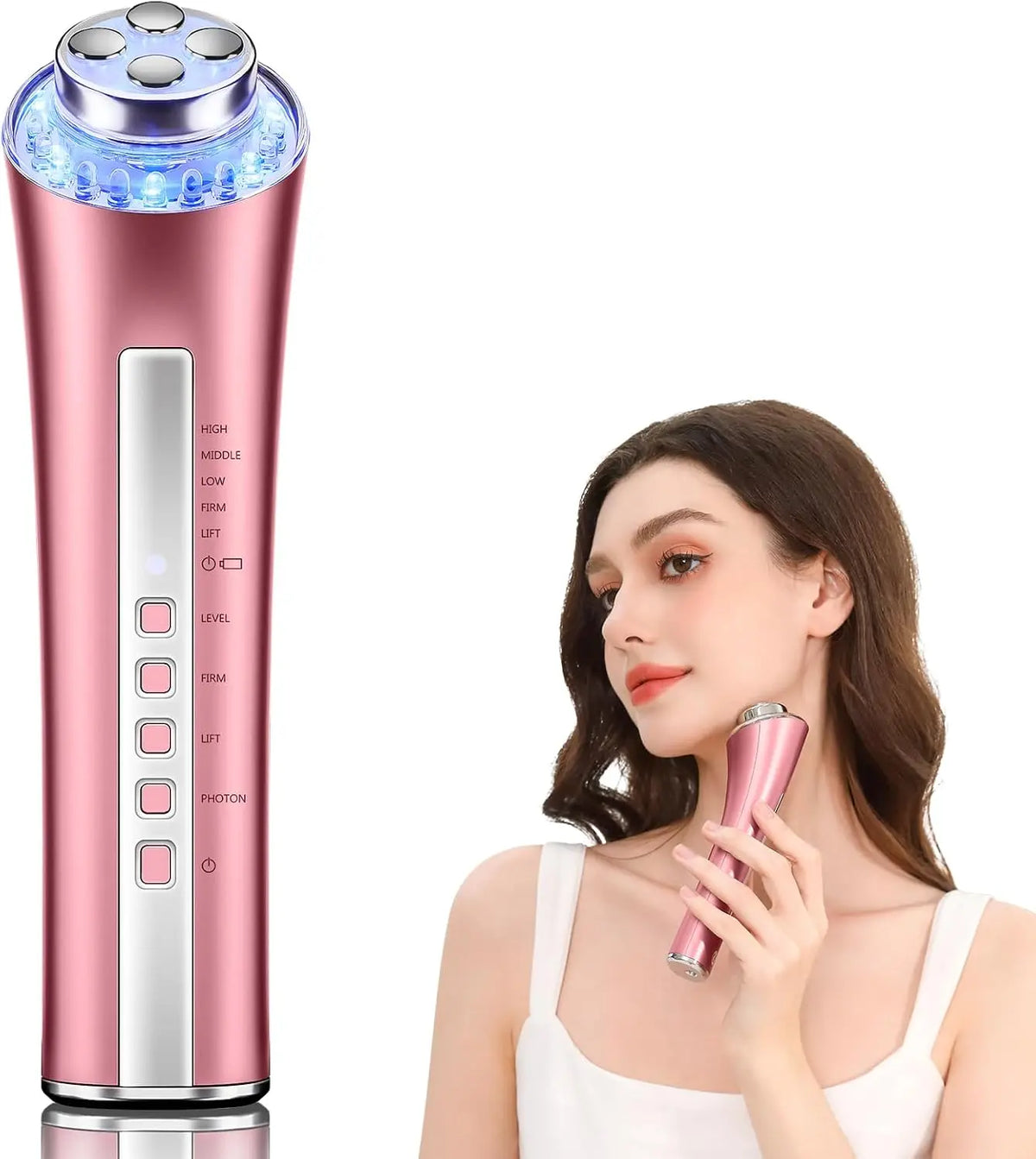 CARER SPARK Appareil Facial Radiofréquence Massager Facial anti-rides avec 3 Thérapies à la Lumière LED – beige/blanc/orange