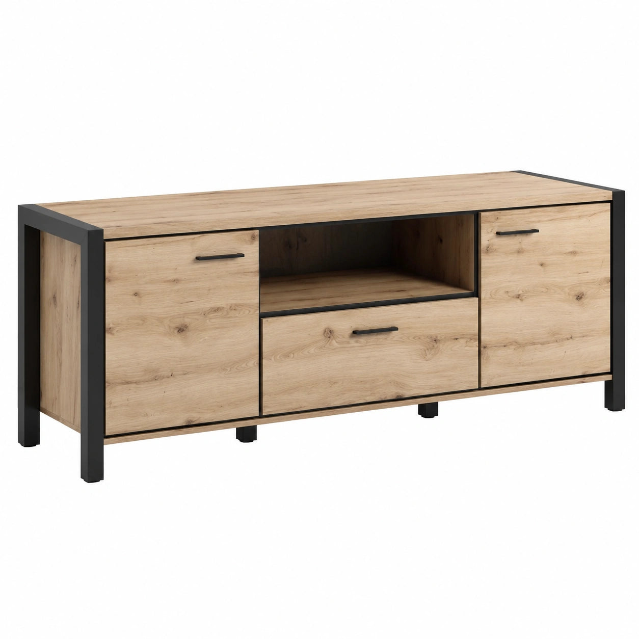 Meuble TV, coloris noir et naturel, pour le salon