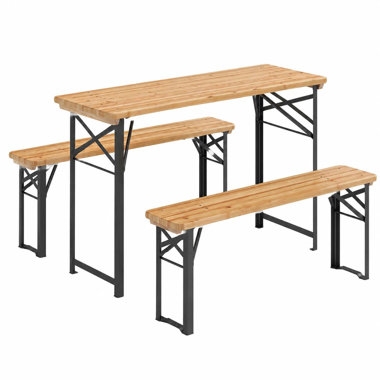 Salon de jardin, 4 places, avec 2 bancs, pliable, en métal, pour la terrasse ou le jardin