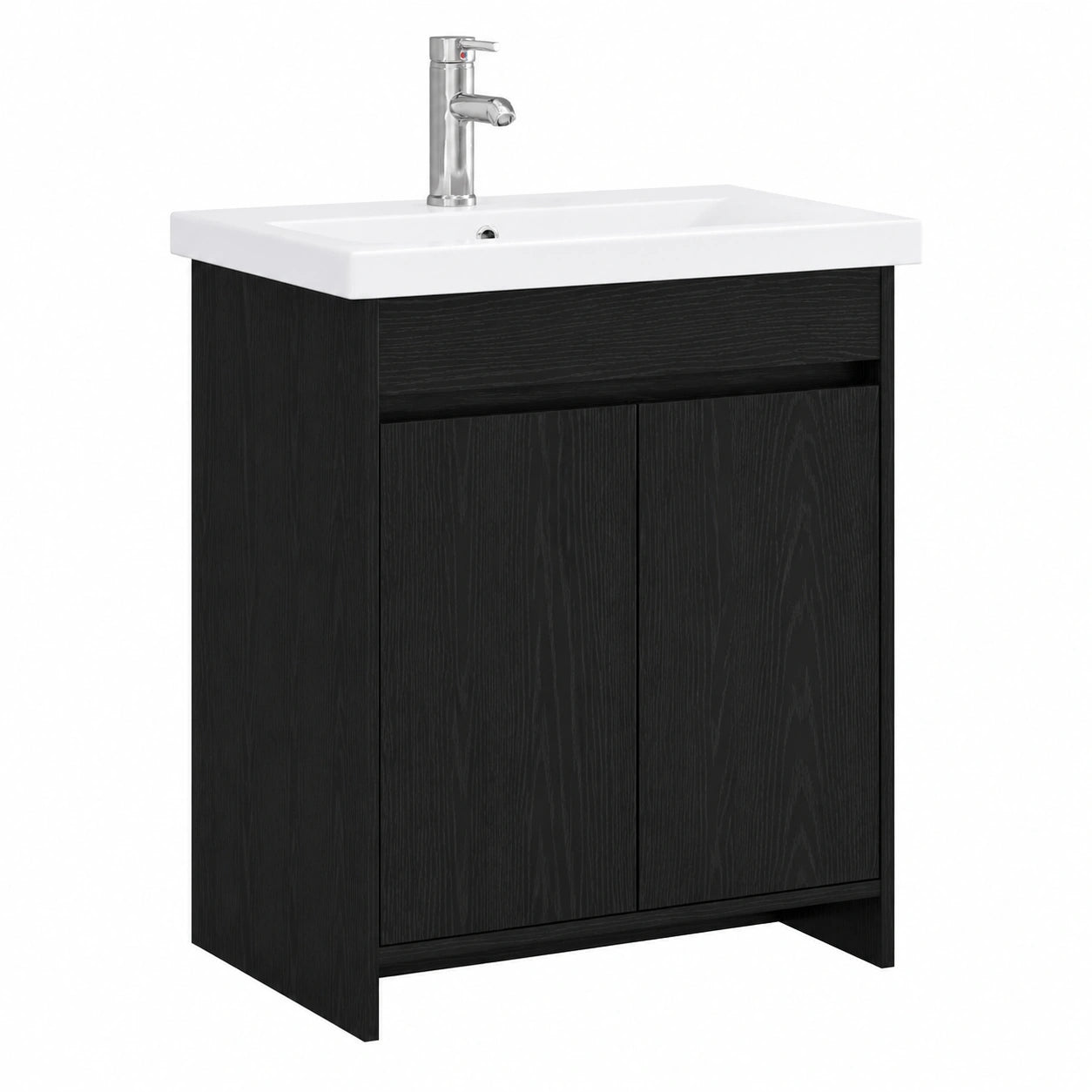 Ensemble de meubles de salle de bain, en chêne, avec rangement, avec étagères, coloris noir, pour la salle de bain