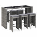 Table, 7 pièces, en résine tressée, coloris gris, pour les espaces de vie
