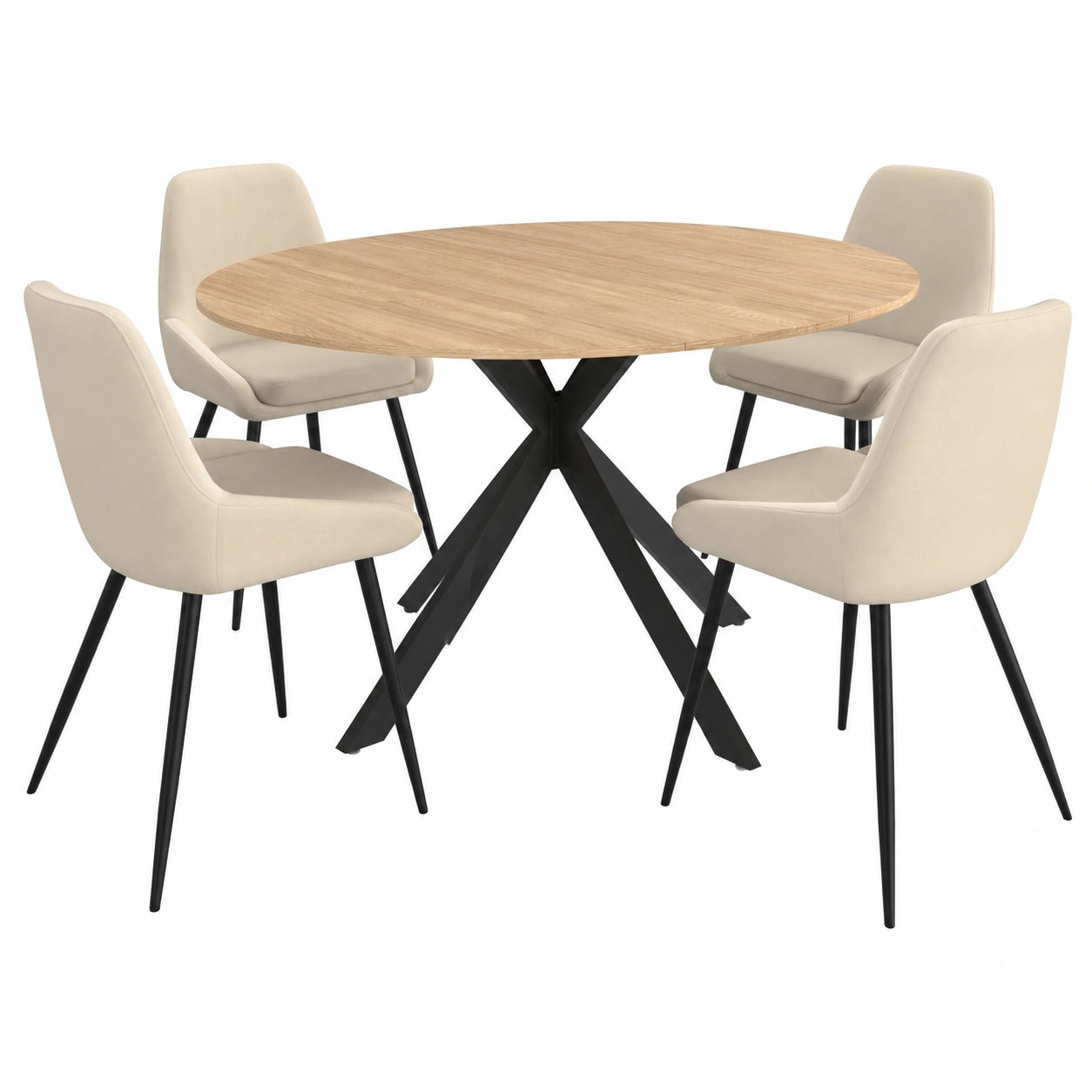 Table à manger, en velours, avec 4 chaises, extensible, coloris noir et beige, pour la salle à manger