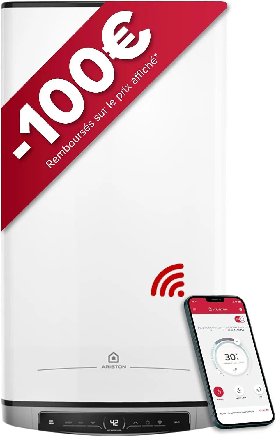 Ariston Velis Evo Dune Dry WiFi 65L - Chauffe-Eau Élec. Multi – rouge/gris