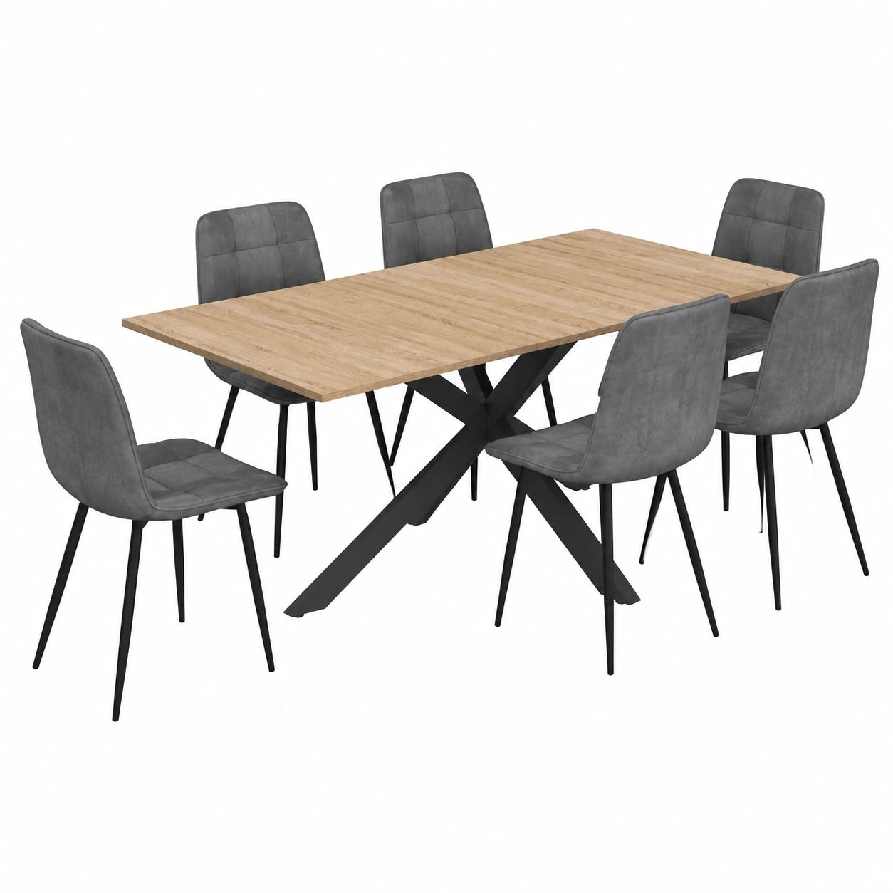 Table à manger, en velours, avec 6 chaises, coloris noir et gris, pour la salle à manger