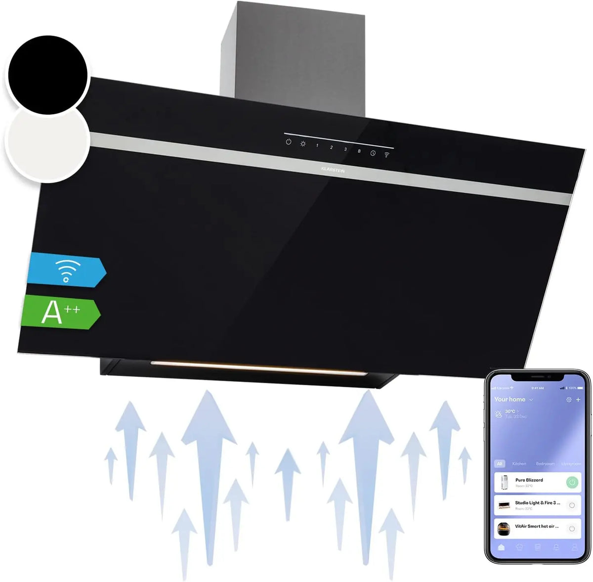 Klarstein Hotte Aspirante 90cm – 585 m³/h, noir/gris