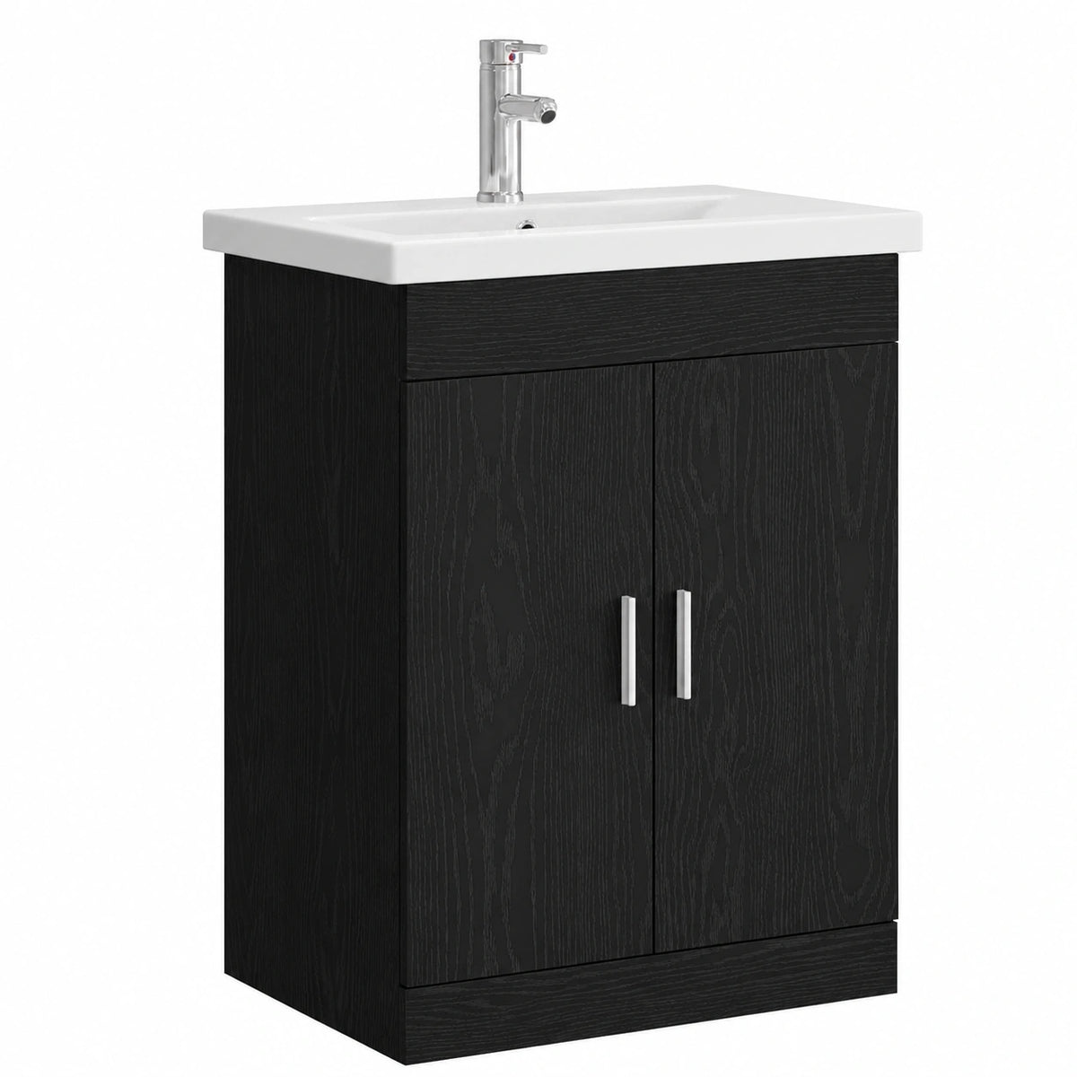 Ensemble de meubles de salle de bain, avec rangement, avec étagères, en chêne, coloris noir, pour la salle de bain