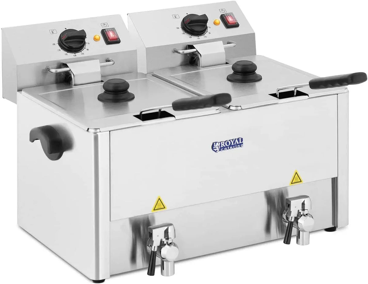Royal Catering Friteuse Électrique De Restaurant Double Cuve Vidange Professionnelle RCEF 13D-EGO 2 x 3 – 13 l, argenté