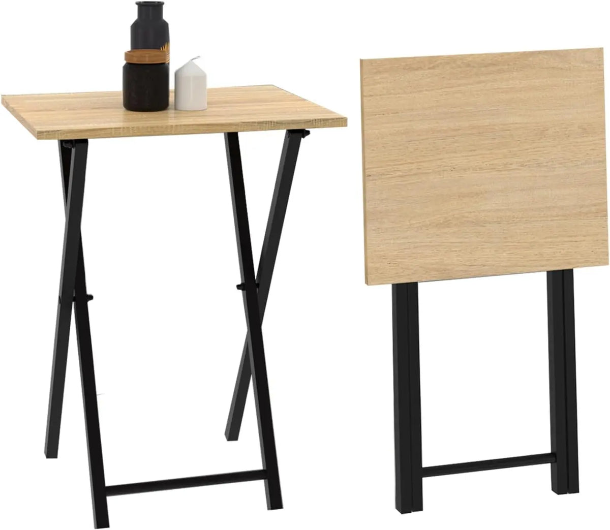 IDMarket - Lot de 2 Tables d'appoint Pliantes Detroit Design Industriel – beige/noir/gris