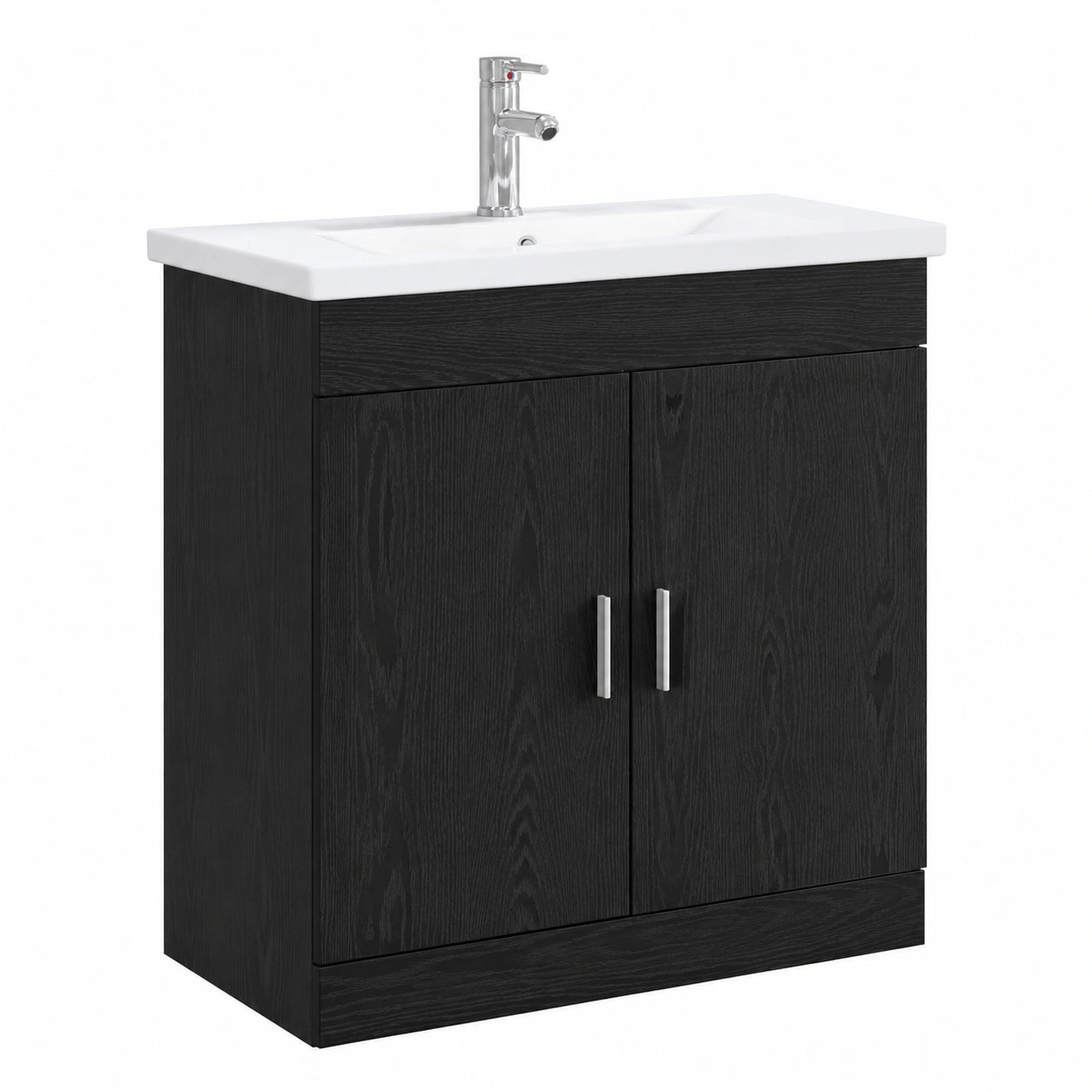 Ensemble de meubles de salle de bain, avec rangement, avec étagères, en chêne, coloris noir, pour la salle de bain