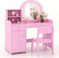 COSTWAY 2 en 1 Bureau Enfants avec Chaise & 120 Lumières LED – rose