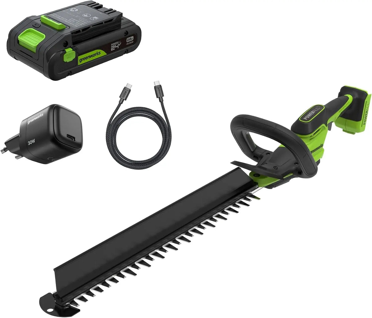 Greenworks Taille-Haies sans Fil 24V 61 cm avec Batterie – HT6102A2, gris/noir