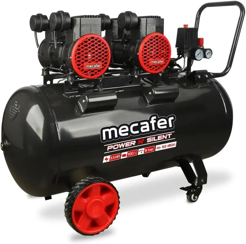 Mecafer Compresseur Power N' silencieux 425693-100 L - 3,5 HP – noir/gris