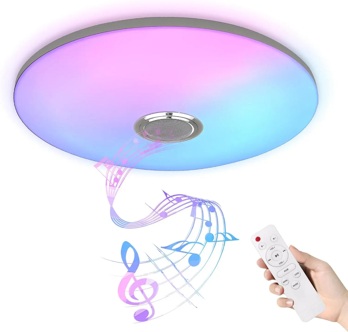 Froadp Plafonnier LED 60 W à intensité variable avec haut-parleur Bluetooth – blanc/bleu