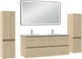 AICA Ensemble de Meuble Double Vasque 120 cm Salle de Bain + Miroir LED – beige/gris