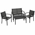 Salon de jardin, avec 3 fauteuils, en métal et verre, 4 pièces, coloris noir, pour la terrasse ou le jardin