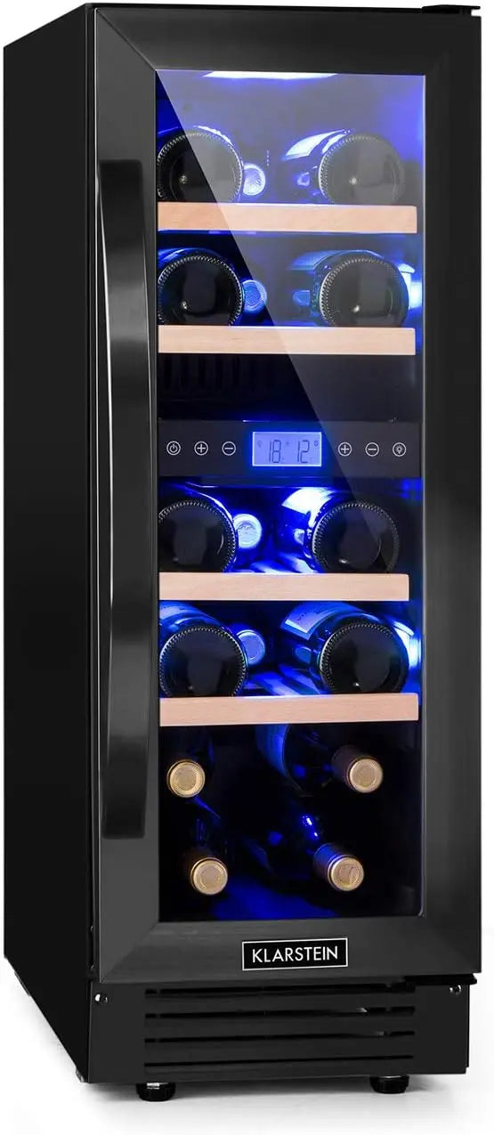 KLARSTEIN Cave a Vin Encastrable – 17 Bouteilles, noir/gris/bleu