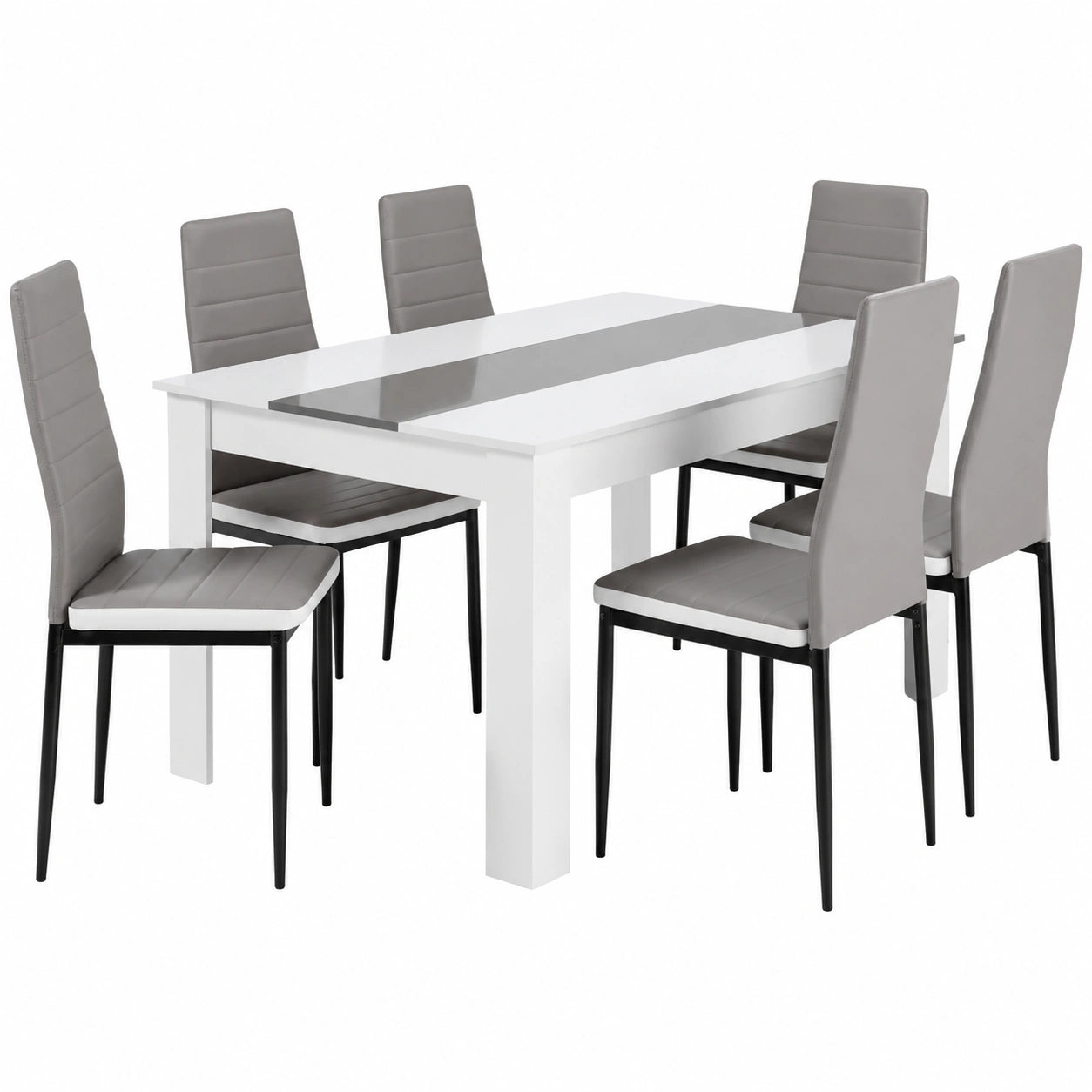 Table à manger, avec 6 chaises, coloris blanc et gris, pour la salle à manger