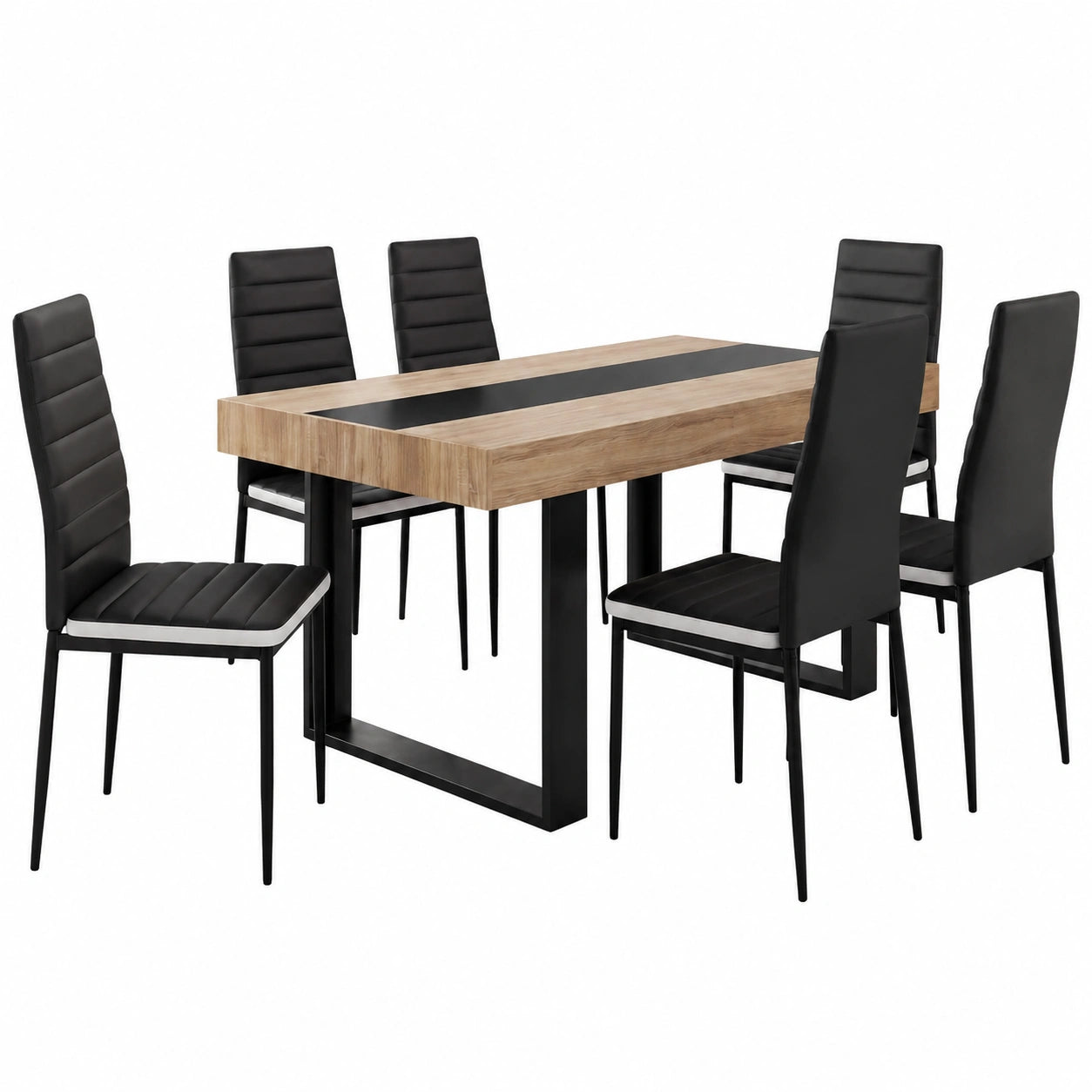 Table à manger, avec 6 chaises, coloris noir et blanc, pour la salle à manger