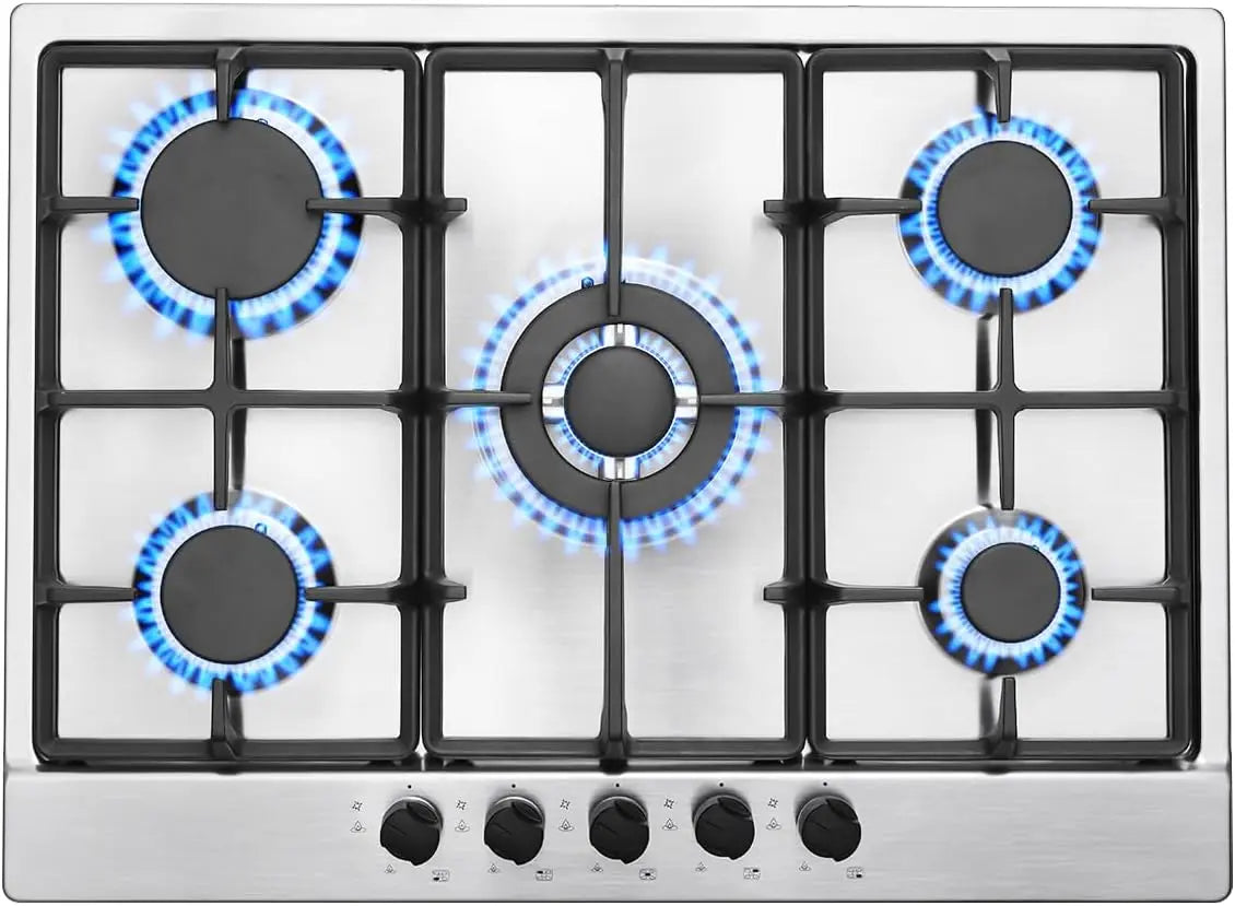 SNDOAS Plaque de Cuisson Gaz 5 Feux 68cm – 10480 W, 68 x 50 x 9 cm, 50 Hz, argenté