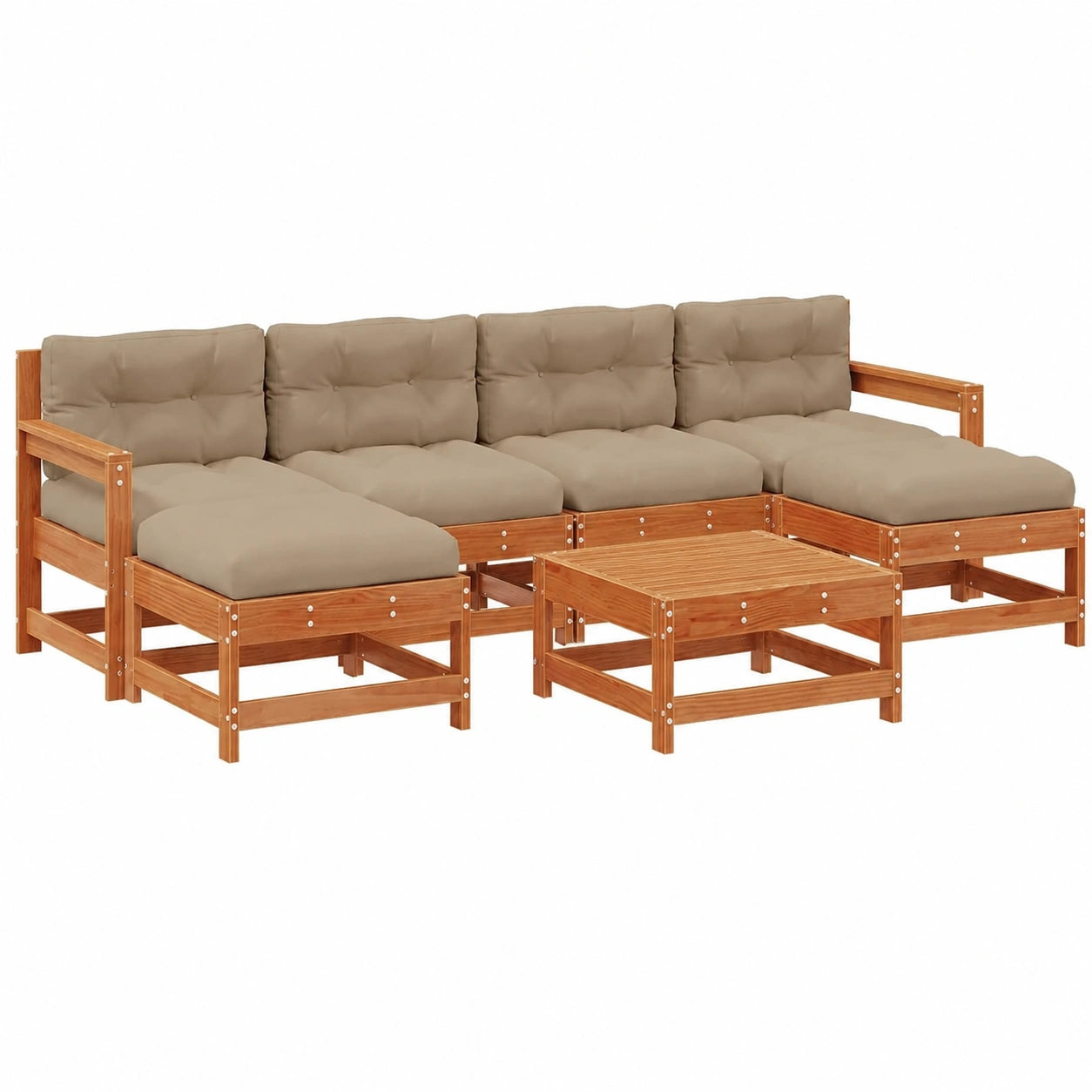 Salon de jardin, 7 pièces, modulable, coloris brun, pour la terrasse ou le jardin