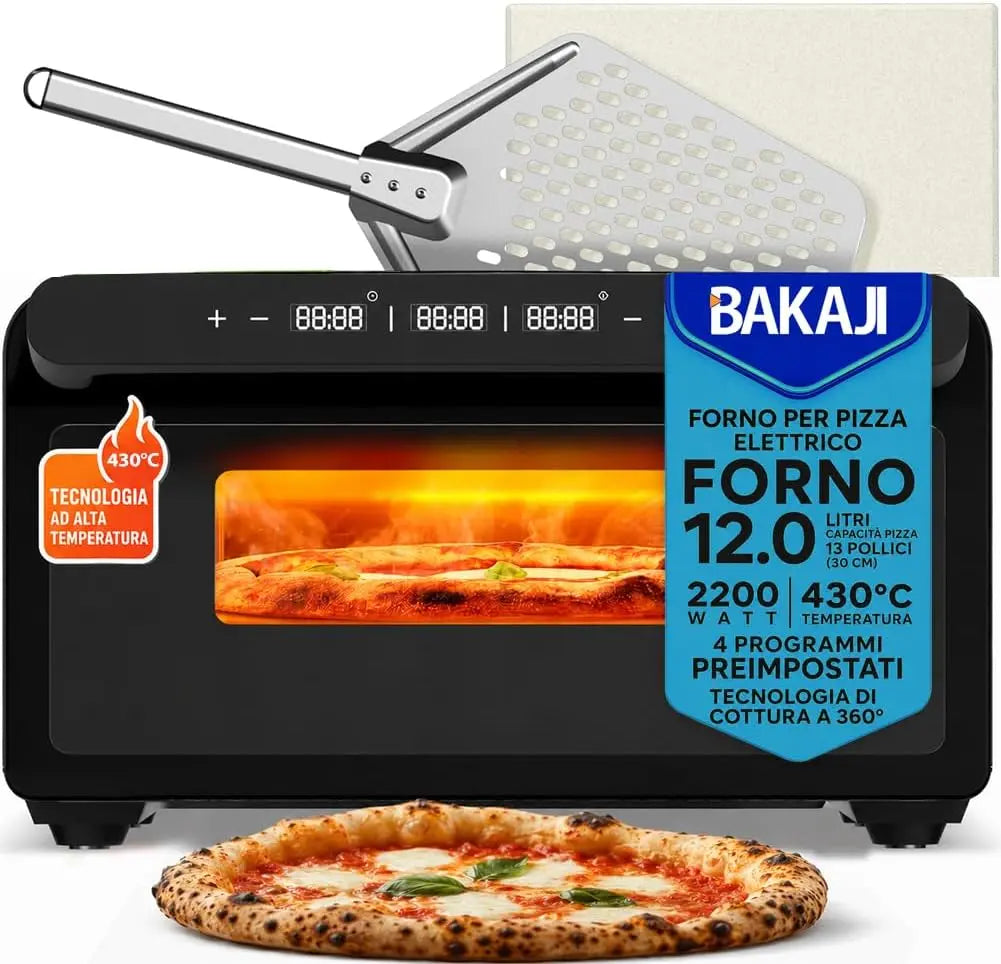 BAKAJI Four électrique pour pizza – 2200 W, noir