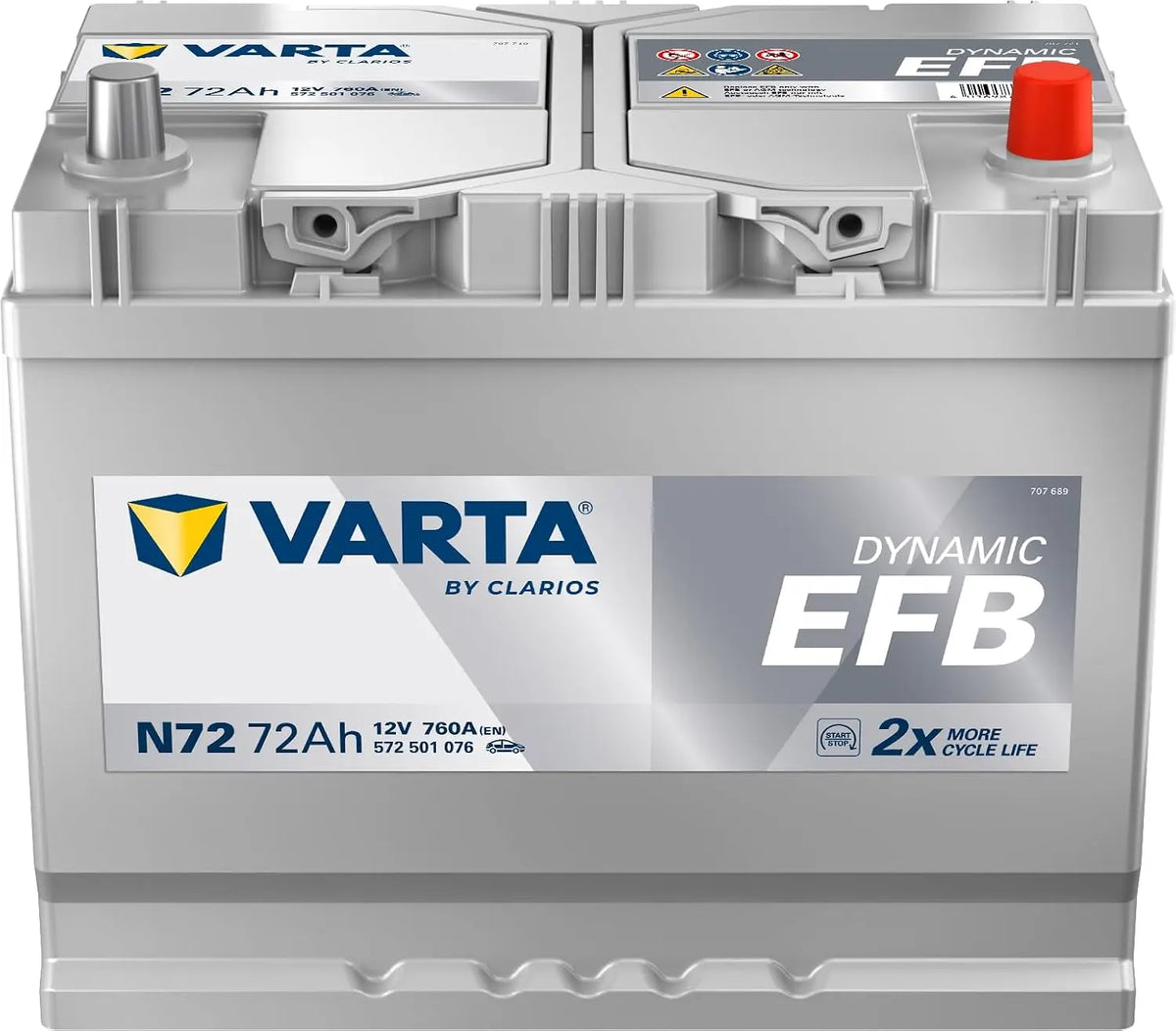 Batterie de démarrage bleu Dynamic EFB JIS N72-12V 72Ah 760A EN + Droite - 572501076