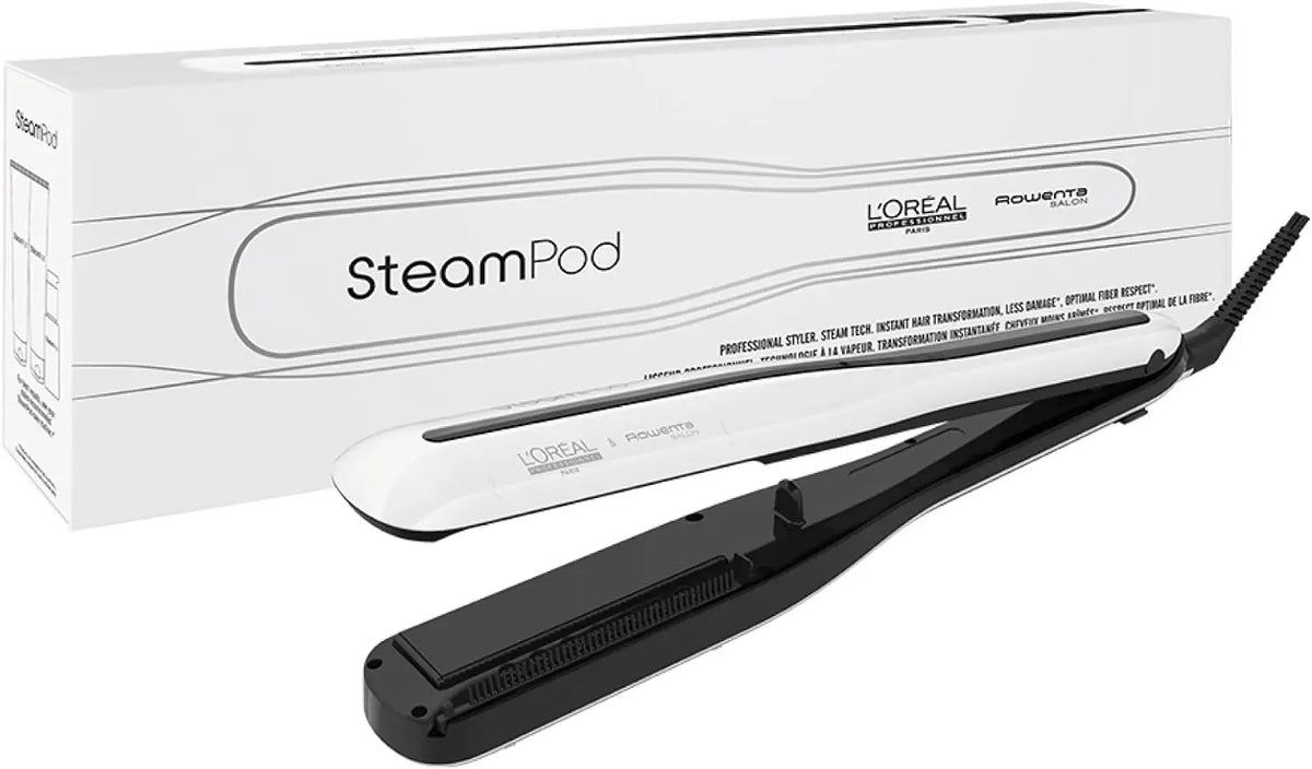 STEAMPOD 3 - Lisseur Vapeur 2-En-1 - Idée Cadeau - Lissage & Wavy - 91% De Dommages En Moins - Coiﬀage – gris/noir