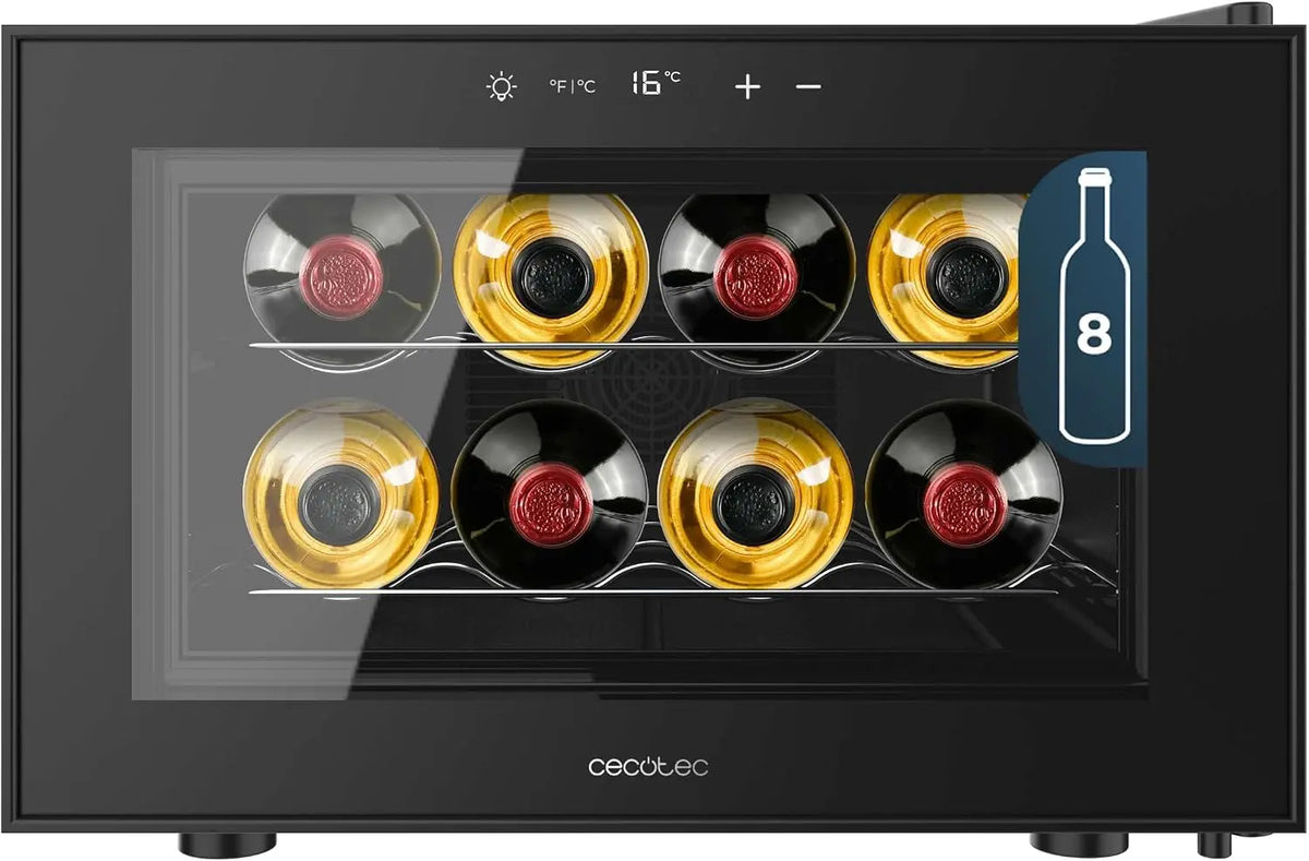 Cecotec Cave à Vin Bolero GrandSommelier 800H CoolCrystal E – 8 Bouteilles, noir