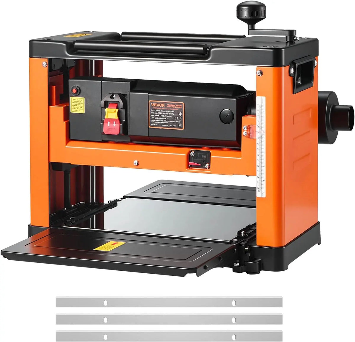 VEVOR Raboteuse Bois Électrique 3 Lames table – 2000 W, 50 Hz, gris/orange/noir