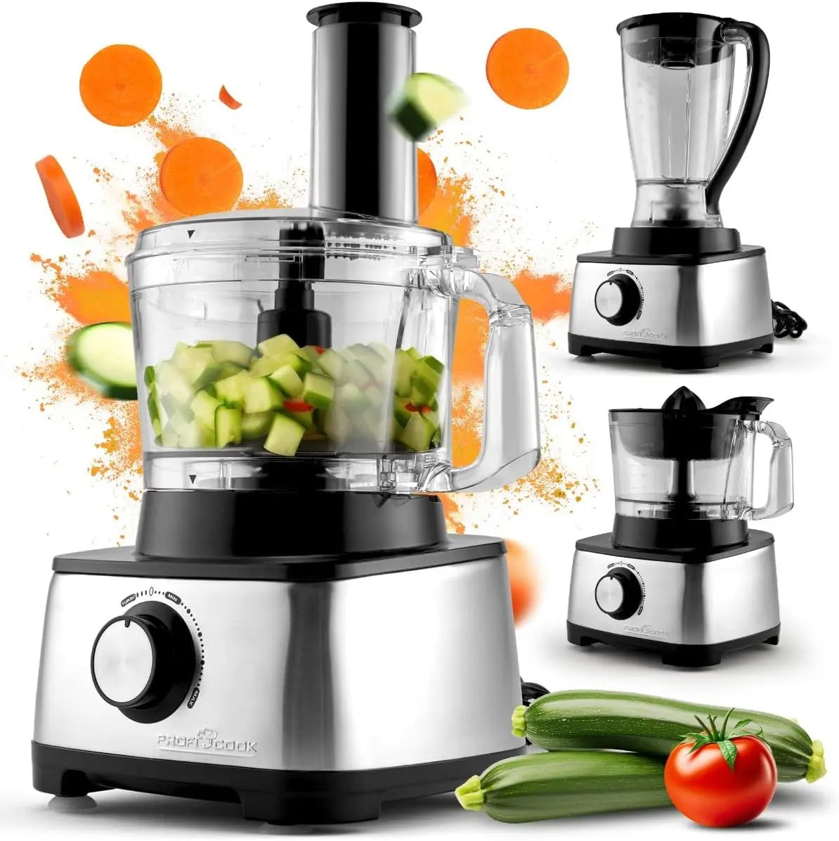 ProfiCook PC-KM 1063 Robot de cuisine compact avec boîtier en acier inoxydable – 1200 W, 1,2 L, argenté