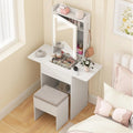 COSTWAY Petite Coiffeuse avec Miroir et Tabouret – 94 x 41 x 147 cm, beige/blanc/gris