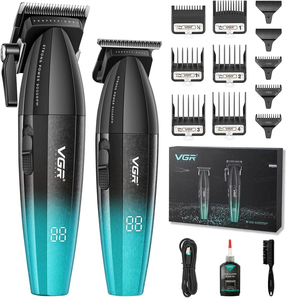 VGR 640 Tondeuse à cheveux Professionnelle Pour Hommes Avec Écran LED – gris/noir