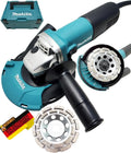 Makita Ponceuse d'angle 1100 W + capot d'aspiration WM + 2 têtes de meuleuse diamant – gris/bleu/noir