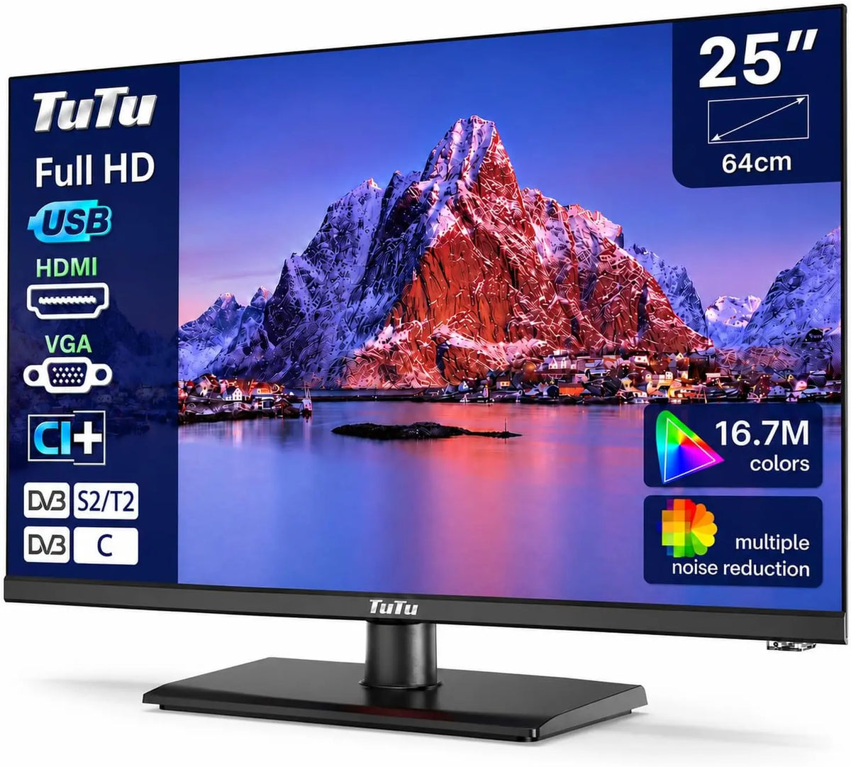 TuTu TU25Q1F-EM téléviseur 25 Pouces 64 cm haute définition – noir