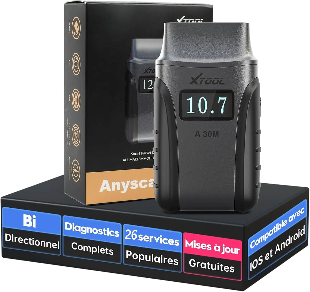 XTOOL A30M OBD2 Valise Diagnostic Auto BT – gris/noir